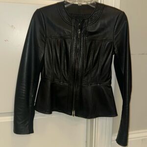 Nanette Lepore Peplum Black Leather Jacket/ Size 2